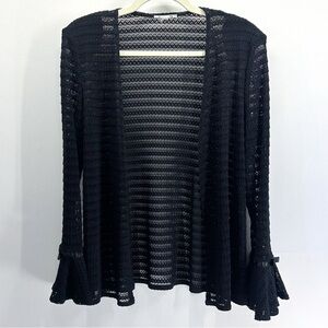 Vintage Black Crochet Open Knit Sheer Cardigan Bell Sleeve Bow Ribbon Whimsigoth
